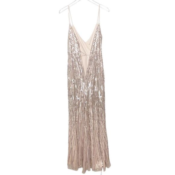 Mac Duggal Gold Spaghetti Strap Gown Size 8 - Picture 6 of 10